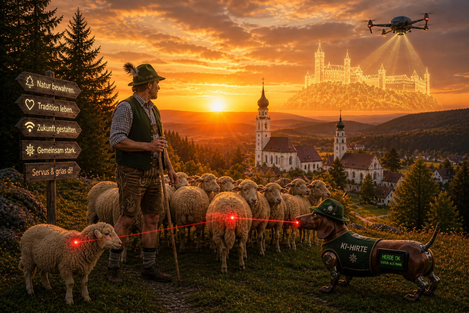 Alpenszene bei Sonnenuntergang
