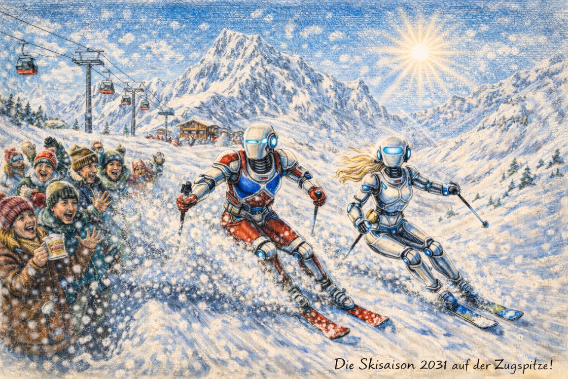 Futuristische Skifahrer auf der Zugspitze